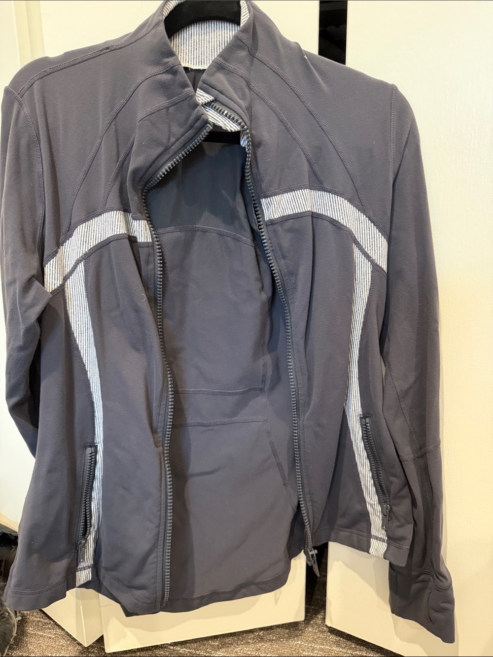 lululemon athletica Gray Zip-Up Jacket with White Stripe Accents